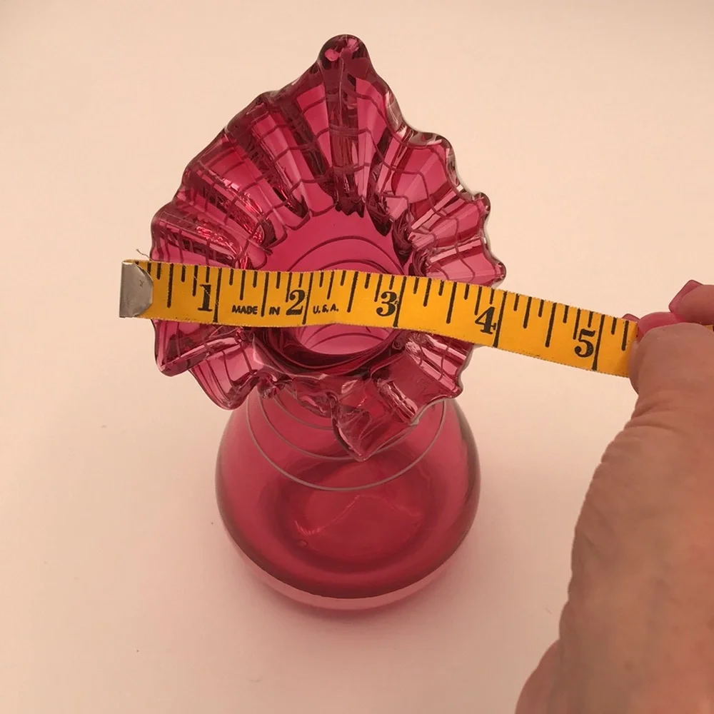 VTG Blown Cranberry Glass Jack in the Pulpit Vase w/ Applied White‎ Striping